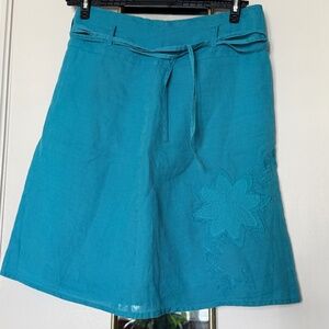 Teal linen set - skirt & halter top - bought in Sweden - size 38/40